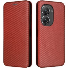 SZY Market Asus Zenfone 9 Için Kılıf Deri Folio Flip Case Manyetik Karbon Fiber (Yurt Dışından)