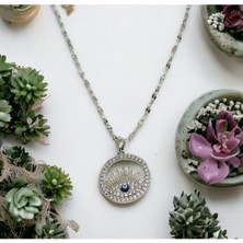 Hg.Aksesuar Kadın Zirkon Taşlı Göz Detaylı Çelik Kolye