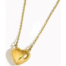 Hg.Aksesuar Kadın Bombeli Kalp Detaylı Çelik Kolye