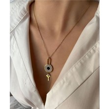 Hg.Aksesuar Kadın Zirkon Taşlı Anahtar Detaylı Çelik Kolye