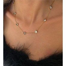 Hg.Aksesuar Kadın Zirkon Taşlı Kalp Detaylı Çelik Zincir