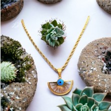 Hg.Aksesuar Kadın Halat Zincirli Mineli Çelik Kolye