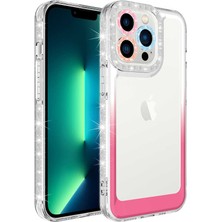 Appfube iPhone 14 Pro Max - Uyumlu Simli ve Renk Geçiş Tasarımlı Lens Korumalı Appfube Park Kapak-Pembe-Sarı