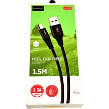1.5 Metre - Siyah - 3.3A Şarj Kablosu -  Mıcro USB Samsung Şarj Kablosu - Hasara Karşı Dayanıklı