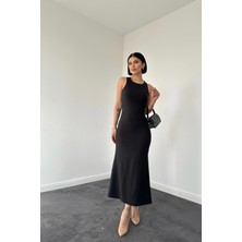 Elbee Fashion Woman Siyah Kolsuz Bisiklet Yaka Elbise