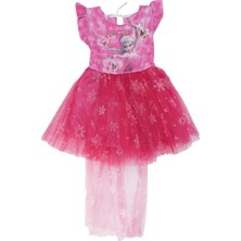 Bebelop Kız Çocuk Frozen Baskılı Fırfır Kol Tütü Kuyruklu Tüllü Elbise