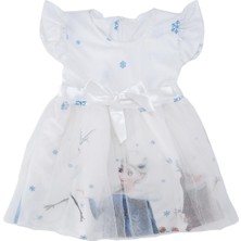 Bebelop Kız Çocuk Elsa Baskılı Fırfır Kol Fiyonk Detay Tüllü Elbise