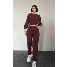 Elbee Fashion Woman Bordo Sweat ve Pantolon Eşofman Takım