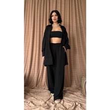 Elbee Fashion Woman Siyah Rio Keten Bol Kesim Gömlek ve Pantolon Takım