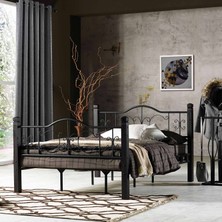 Argimo Yakamoz Tek Kişilik Ferforje Ahşap Metal Karyola 90x190 Siyah
