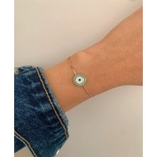 Atelier Çağla Mavi Göz Altın Renk Ip Bileklik