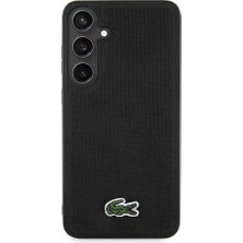 Lacoste Galaxy S24 Plus Kılıf Lacoste Lisanslı Pu Pike Desenli Arka Yüzey Ikonik Timsah Dokuma Logolu Siyah