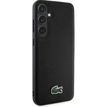 Lacoste Galaxy S24 Plus Kılıf Lacoste Lisanslı Pu Pike Desenli Arka Yüzey Ikonik Timsah Dokuma Logolu Siyah