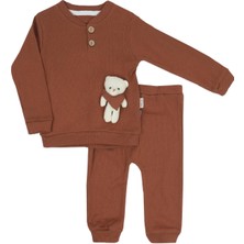 Bebelop Erkek Bebek Ayıcık Detaylı Dar Paça Raporlu 2'li Alt Üst Takım