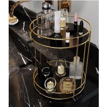 Usta Mekan Çok Amaçlı Banyo Kozmetik Takı Düzenleyici Gold Renk 2 Katlı Organizer Servis Sunum Tepsisi