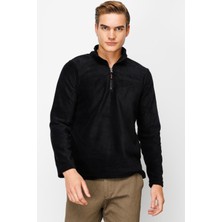 İGS Siyah Erkek Yarım Fermuar Polar Sweatshirt Dik Yaka Model