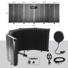 Midex PF-43PS Mikrofon Ses Yalıtım Paneli 5 Bölümlü Ayaklı 69x26cm (Filtre Sünger Shock Mount Kablo Hediye)