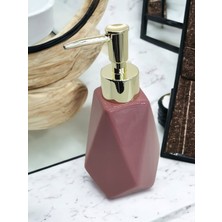 Mucha Prizma Lüks Porselen Bej Banyo Mutfak Sıvı Sabunluk Bulaşık Deterjanlık Gold Altın Kapak