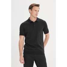 ALTINYILDIZ CLASSICS Erkek Siyah Standart Fit Normal Kesim %100 Pamuk Polo Yaka Triko Tişört