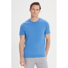 ALTINYILDIZ CLASSICS Erkek İndigo Slim Fit Dar Kesim %100 Pamuk Bisiklet Yaka Tişört