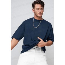 Teenage Millionaire Erkek Lacivert Bisiklet Yaka Düz Basic Baskısız Oversize Salas T-Shirt