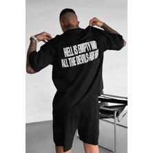 Teenage Millionaire Erkek Hell & Devil Kabaran Baskı Siyah Bisiklet Yaka Oversize Salas T-Shirt