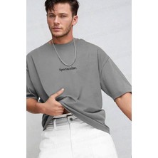 Teenage Millionaire Erkek Oversize Salas T-Shirt Günlük Stil Kısa Kol Gri Pamuklu Malzeme