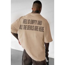 Teenage Millionaire Erkek Hell & Devil Kabaran Baskı Camel Bisiklet Yaka Oversize Salas T-Shirt