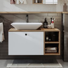 Roomart Ayaksız Lavabolu Mdf 95 cm Çekmeceli Banyo Dolabı