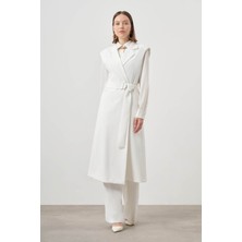 Mizalle Tokalı Double Uzun Ekru Yelek