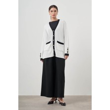 Mizalle Şeritli Rayon Ekru Hırka
