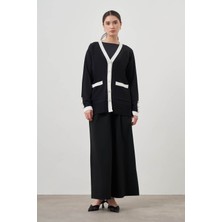 Mizalle Şeritli Rayon Siyah Hırka