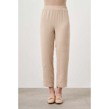 Mizalle Beli Lastikli Garni Bej Pantolon