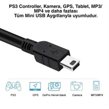 Adalia Ps3 Kol Şarj Kablosu 5 Pin Mini USB 1.5 Metre Kablo