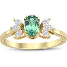 İryum Lotus Çiçeği Turmalin Tektaş Pırlanta Yüzük