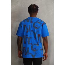Tarz Yeri Unisex Baskılı Oversize T-Shirt - Mavi