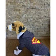 Buddy Store Kedi Köpek Kıyafeti & Elbisesi Sweatshirt - Süper Dog Baskılı Gri Kapitone Kumaş Sweatshirt