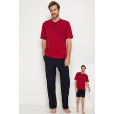 Pierre Cardin 5370 Bordo 3 Lü Pijama Şort Takım