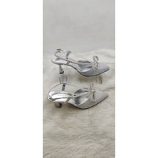 Çiğdem Kundura Çiğdem Gümüş Kadeh Ökçe Fiyonklu Topuklu Ayakkabı (Yzbş S1A) - Gümüş - 38 - ST02569-12995