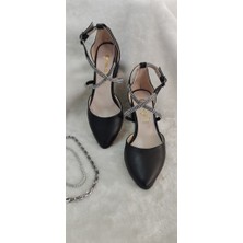 Çiğdem Kundura Çiğdem Siyah Çapraz Taş Bantlı Sivri Burun Topuklu Ayakkabı (Cmy At9) - Siyah - 37 - ST01728-SİYAH-37