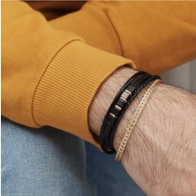 Hg.Aksesuar Erkek Çelik Çoklu Deri Bileklik