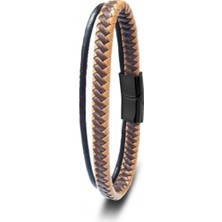 Hg.Aksesuar Erkek Çoklu Deri ve Çelik Bileklik