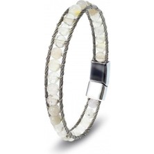 Hg.Aksesuar Çelik Halat ve Ay Taşı Doğaltaş Bileklik