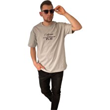 Original Unisex Bisiklet Yaka California Baskılı Oversize T-Shirt