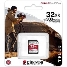 Kingston SDR2-32GB Canvas React Plus Sdhc Uhs-Iı 300R-260W U3 V90 For Full Hd-4k-8k Hafıza Kartı