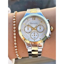Ferrucci Çelik Su Geçirmez Spor Şık Kadın Kol Saat+Bileklik