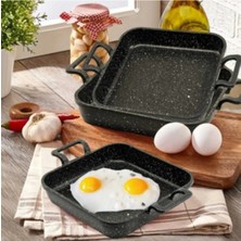 Mabeyn Kare 3’lü Set Döküm Siyah Granit Sahan Tava 22CM-20CM-18CM