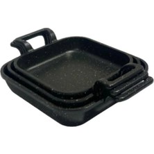 Mabeyn Kare 3’lü Set Döküm Siyah Granit Sahan Tava 22CM-20CM-18CM