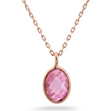 Sunshine 925 Ayar Rose Kaplamalı Oval Kesim Pembe Taşlı Minimal Tasarım Gümüş Kolye
