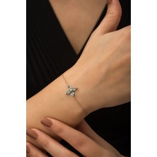 Sunshine 925 Ayar Rose Kaplamalı Mavi Taşlı Çiçek Gümüş Bileklik